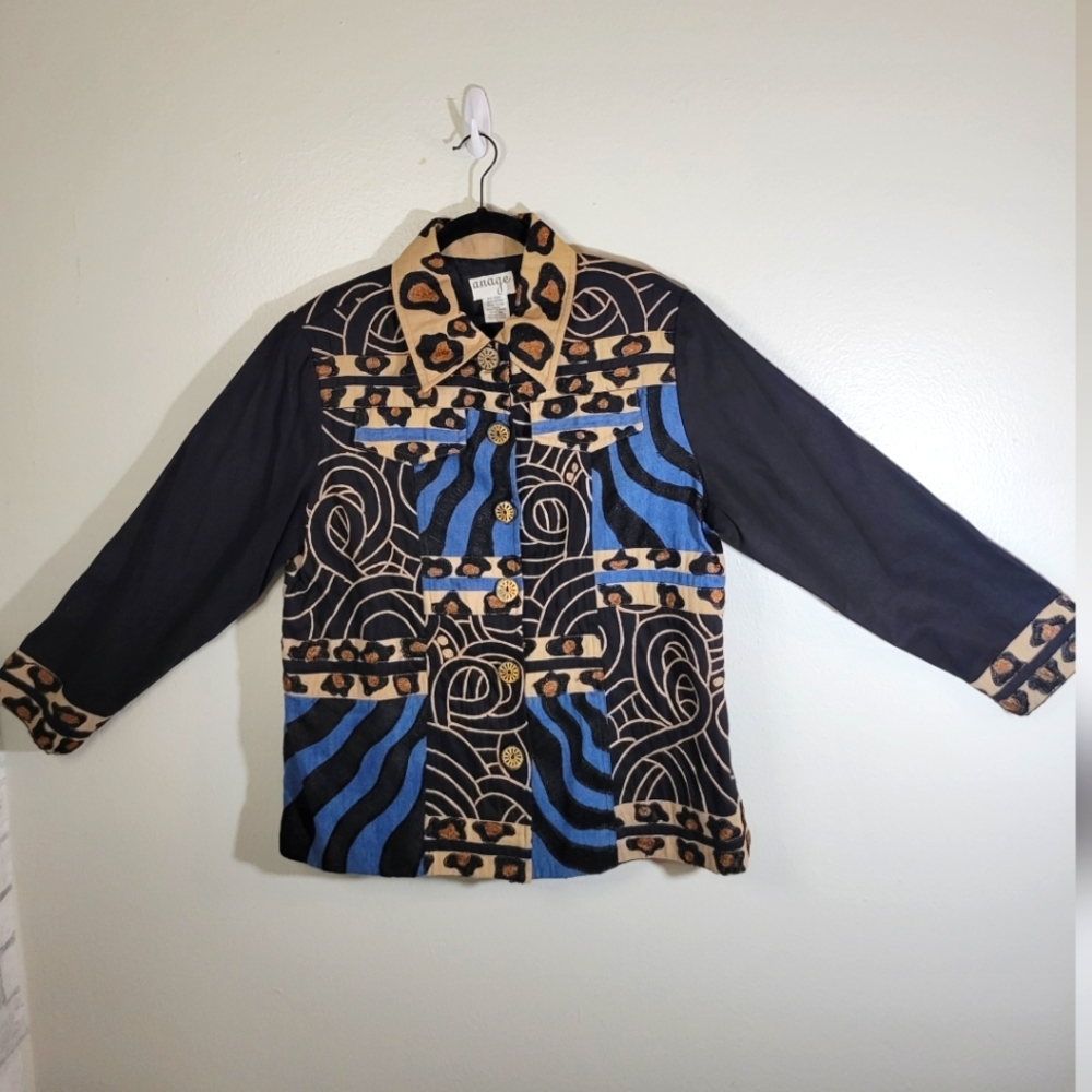 Vintage Leopard Print Patchwork Cotton Jacket Size Large